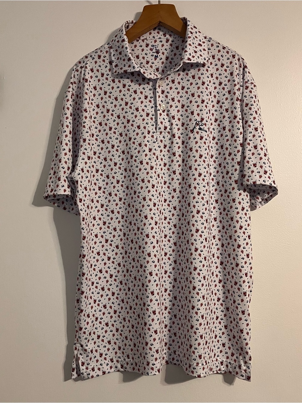 Rhoback men’s short sleeve polo shirt golf carts cocktails grapes Medium